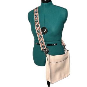Coco & Carmen Cream Vegan Leather purse w/ embroidered adjustable strap